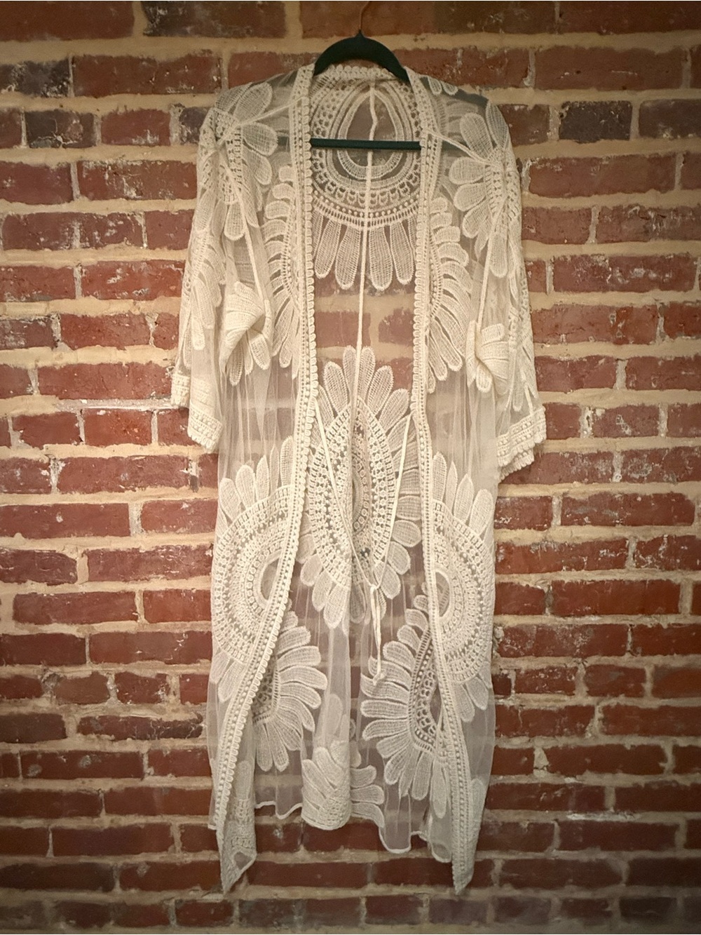 Free People Crochet Lace Kimono Cover-Up Long Lace Flow Cardigan Beach Coverup